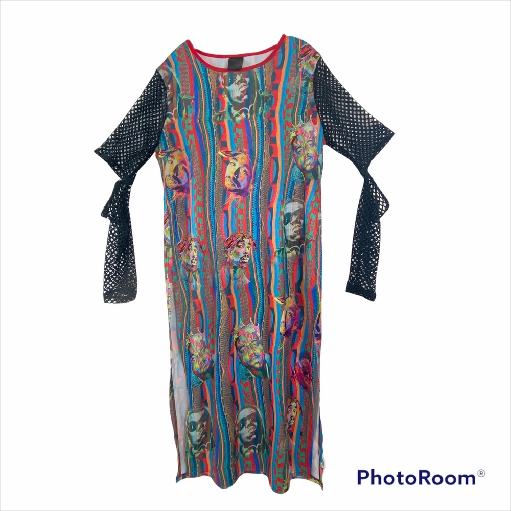 TUPAC BIGGIE SMALLS faux coogie style colorful net top tunic
